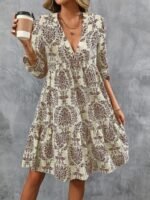 Kadın Uzun Kollu V Yakalı Fırfırlı Mini Süprem Elbise - Görsel 2