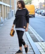 Kadın Siyah Kapşonlu Etek Ucu Detay Arma Ters Dikiş Gorunumlu Ikili Takım - Görsel 2