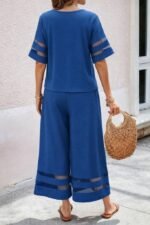 Kadın Kısa Kollu Bisiklet Yakalı Tül şerit Detaylı Bluz Ve Pantolon Ikili Takım - Görsel 3