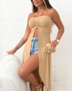 Kadın Straplez Boyundan Askılı Midi Bluz - Görsel 4