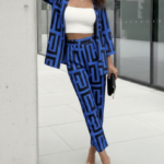 Kadın Uzun Kollu önü Açık Desenli Iki Iplik Ceket Ve Pantolon Ikili Takım