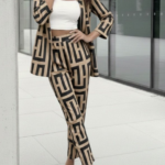 Kadın Uzun Kollu önü Açık Desenli Iki Iplik Ceket Ve Pantolon Ikili Takım