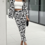 Kadın Uzun Kollu önü Açık Desenli Iki Iplik Ceket Ve Pantolon Ikili Takım