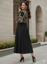 Kadın Uzun Kollu Kruvaze Yaka Dalgıç Krep Midi Boy Elbise - Görsel 2