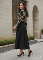 Kadın Uzun Kollu Kruvaze Yaka Dalgıç Krep Midi Boy Elbise - Görsel 3