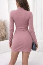 Kadın Uzun Kollu önden Fermuarlı Mini Kaşkorse Elbise - Görsel 3