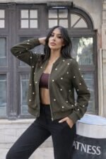 Kadın Uzun Kollu önden Fermuarlı Incili Kısa Modal Ceket - Görsel 2