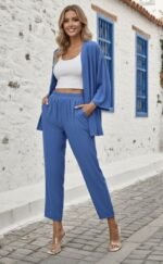 Kadın Uzun Kollu önü Açık Dokuma Ceket Ve Pantolon Ikili Takım - Görsel 2