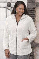 Kadın Uzun Kollu Kapşonlu önden Fermuarlı Cepli Welsoft Ceket - Görsel 2