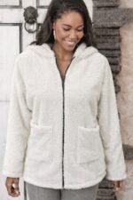 Kadın Uzun Kollu Kapşonlu önden Fermuarlı Cepli Welsoft Ceket