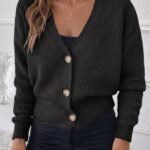 Kadın Uzun Kollu Düğme Detay Triko Hırka