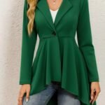 Kadın Uzun Kollu Yakalı önden Düğmeli Uzun Atlas Blazer Ceket