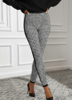 Kadın Yüksek Bel Kaz Ayağı Desenli Yanları şeritli Dalgıç Pantolon - Görsel 2