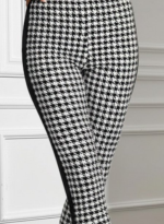 Kadın Yüksek Bel Kaz Ayağı Desenli Yanları şeritli Dalgıç Pantolon - Görsel 3