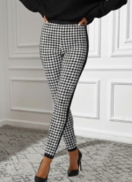 Kadın Yüksek Bel Kaz Ayağı Desenli Yanları şeritli Dalgıç Pantolon - Görsel 4