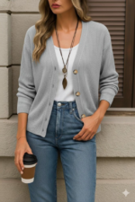 Kadın Uzun Kollu Düğme Detay Triko Bluz - Görsel 2