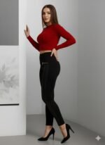 Kadın Yüksek Bel Deri Detaylı Fermuarlı Dalgıç Tayt - Görsel 3