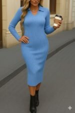 Kadın Siyah Triko Uzun Elbise