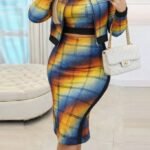 Kadın Uzun Kollu Askılı Yuvarlak Yaka Desenli Dalgıç Bluz Ceket Ve Etek üçlü Takım