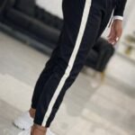 Kadın Yüksek Bel Lastikli Yan şerit Detaylı Deri Pantolon