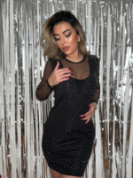 Kadın Uzun Kollu Yuvarlak Yaka Dekolteli Taşlı Dalgıç Elbise - Görsel 11