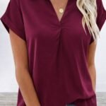 Kadın Kısa Kollu Yakalı Dokuma Viskon Bluz