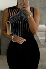 Kadın Omuz çoklu Askılı önü Taş Işlemeli Balık Kesim Janjan Krep Maxi Boy Elbise - Görsel 2