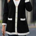 Kadın Uzun Kollu Cepli önden Düğmeli Uzun Modal Ceket Hırka