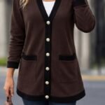 Kadın Uzun Kollu Cepli önden Düğmeli Uzun Modal Ceket Hırka