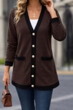 Kadın Uzun Kollu Cepli önden Düğmeli Uzun Modal Ceket Hırka