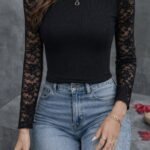 Kadın Uzun Kollu Yarı Balıkçı Yaka Tüllü Kaşkorse Bluz