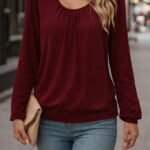 Kadın Uzun Kollu Yuvarlak Yakalı Viskon Bluz