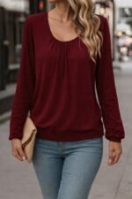 Kadın Uzun Kollu Yuvarlak Yakalı Viskon Bluz