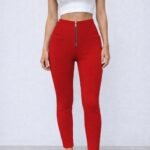 Kadın Yüksek Belli önden Fermuar Ve Nervur Detaylı Dalgıç Tayt