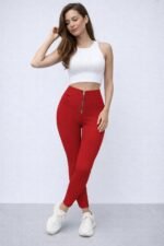 Kadın Yüksek Belli önden Fermuar Ve Nervur Detaylı Dalgıç Tayt - Görsel 2