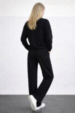 Kadın Uzun Kollu Bisiklet Yaka Viskon Iki Iplik Bluz Ve Pantolon Ikili Takım - Görsel 4