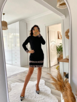 Kadın Uzun Kollu Bisiklet Yaka şerit Leopar Desenli Kısa Dalgıç Elbise - Görsel 15