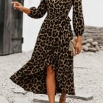 Kadın Uzun Kollu Kruvaze Yaka Yandan Bağlamalı önden Fırfır Detaylı Süprem Uzun Elbise