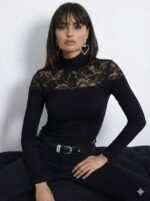 Kadın Uzun Kollu Balıkçı Yaka Dantelli Kaşkorse Bluz