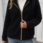 Kadın Uzun Kollu Kapşonlu Fermuarlı önden Cep Detaylı şardonlu Iki Iplik Ceket