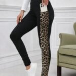 Kadın Yüksek Bel Cep Detaylı Leopar Desenli Dalgıç Tayt