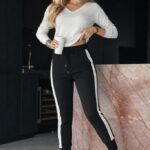 Kadın Yüksek Bel Kuş Gözü Detaylı Bağcıklı Yan şeritli Viskon Iki Iplik Eşofman Altı