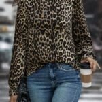 Kadın Uzun Kollu Gipe Detaylı Balıkçı Yaka Leopar Desenli Süprem Bluz