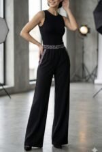 Kadın Yüksek Bel Beli Lastikli Genç Paçalı Ithal Krep Pantolon