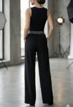 Kadın Yüksek Bel Beli Lastikli Genç Paçalı Ithal Krep Pantolon - Görsel 3