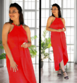 Boyun Askılı Eteği Kruvaze Kesim Viskon Kumaş Elbise - Görsel 2