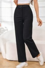 Kadın Yüksek Bel Paçaya Doğru Genişleyen Ithal Krep Pantolon