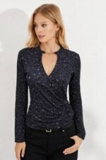 Kadın Uzun Kollu Kruvaze Yakalı Aksesuarlı Dalgıç Bluz - Görsel 4