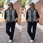 Kadın Uzun Kollu önden Fermuarlı Leopar Desenli Viskon Iki Iplik Bluz Ve Pantolon Ikili Takım - Görsel 3