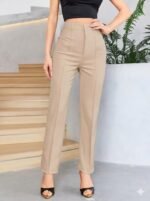 Bordo Renk Yüksek Bel Maskülen Kesim Kumaş Pantolon - Görsel 8